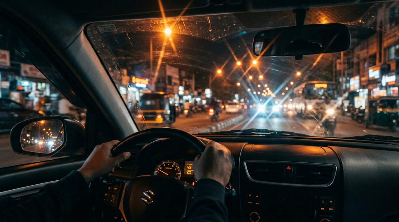 Why do street lights look streaky or starry at night?